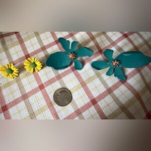Floral Earring Set | Green Abstract Flowers & Yellow Daisy Studs